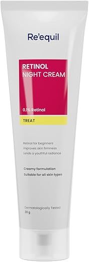 RE' EQUIL 0.1% Retinol Night Cream | Repairs Wrinkles & Fine Lines | Improves Skin Firmness | Beginner Friendly | All Skin Types | 30G