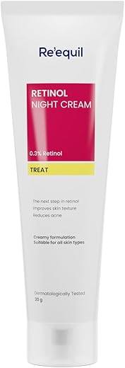 RE' EQUIL 0.3% Retinol Night Cream, Improves Skin Texture, Reduces Acne, Unisex, For All Skin Types, 30G