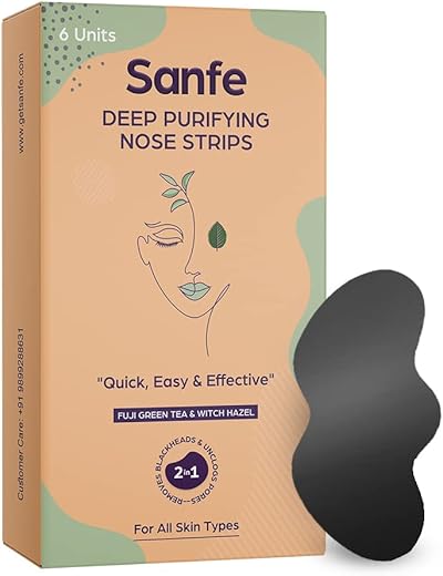 Sanfe Deep Purifying Nose Strips for Women & Men - With Fuji Green Tea & Witch Hazel extracts | Removes Whiteheads | Blackheads and cleanses pores (Pack of 6) | Instant Result