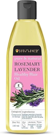 Soulflower Rosemary Lavender Hair Oil For Healthy Hair, Scalp Nourishment, Hair Growth - 100% Pure & Natural Undiluted Cold Pressed Oil, 120Ml