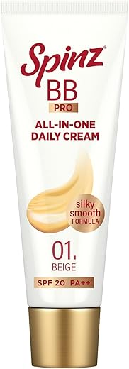 Spinz BB Pro Brightening & Beauty Face Cream with SPF 20 PA++ (Beige 01) | All-in-One Daily Cream with Silky Smooth Formula | Instant Brightness, Covers Dark Spots (29g)