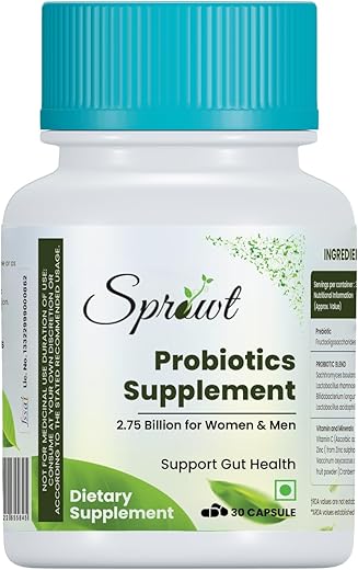 Sprowt Probiotics Supplement 2.75 Billion |Probiotics for Gut health | Support to Relief from IBS & Gas Pain| 30 Veg Capsules