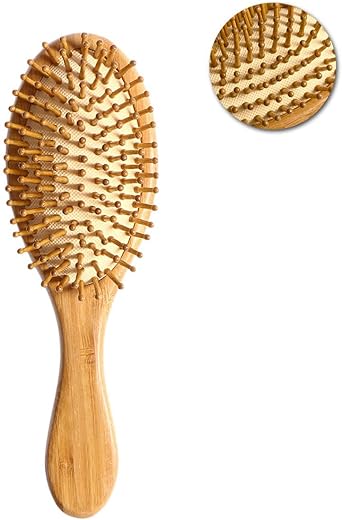 Street27® Natural Bamboo Wood Comb Professional Healthy Paddle Cushion Hair Loss Massage Brush Detangling Hairbrush for Massaging Scalp Hair Care Healthy Anti-static Hair Brush For Women & Men (M)