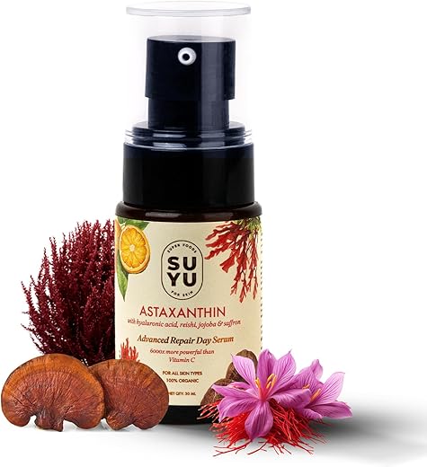 SUYU Organic Advanced Repair Day Face Serum with Hyaluronic Acid, Astaxanthin & Saffron - 30 ml | Hydrating, Anti-Ageing Serum for Glowing Skin | Reduces Dullness & Repairs | For All Skin Types