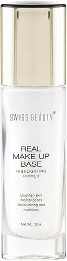 Swiss Beauty Real Makeup Base Highlighting Primer| Skin-Hydrating Poreless Primer With Natural Glow Finish For Face Makeup |Shade - Natural Tint, 32Ml