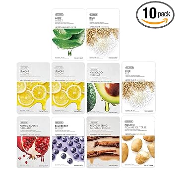 The Face Shop Real Nature Daily Glow Sheet Mask for Glowing Skin & Hydration | Facial Mask with Serum | Korean Sheet Mask For Unisex (Pack of 10) (Assorted)