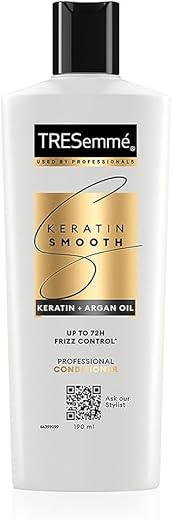 TRESemme Keratin Smooth, Conditioner, 190 Millilitre, For Smoother, Shinier Hair, With Keratin & Moroccan Argan Oil, Nourishes & Controls Frizz, Up To 72 Hours, For Men & Women