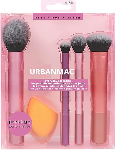 URBANMAC Artist Essentials Complete Face Makeup Brush Set for Makeup Artist Inspired Looks, 5 Count (Pack of 1)