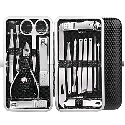 URBANMAC Manicure Pedicure 16 Tools Set Nail Clippers Stainless Steel Professional Nail Scissors Grooming Kits, Nail Tools with Leather Case