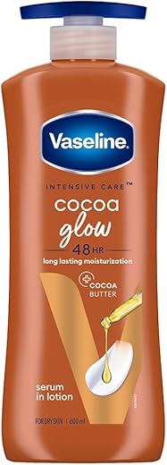 Vaseline Intensive Care, Cocoa Glow Serum-in-Lotion, 600ml, with 100% Pure Cocoa & Shea Butter, 48Hr Long-Lasting Moisturization, Body Lotion for Dry, Rough Skin