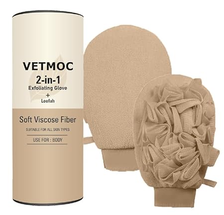 VETMOC 2 in 1 Exfoliating Glove Body Scrub for Bath Shower Spa Hand Exfoliator Gloves Dead Skin Remover Tan Removal Deep Exfoliating Gloves for Soft Skin bath brush for dead skin remover (Random color)