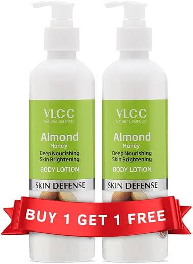 VLCC Almond Honey Deep Nourishing & Skin Brightening Body Lotion - 350ml + 350ml | Buy One Get One | Deep Nourishment, Glowing & Youthful Skin | With Almond Oil, Honey, Cocoa Butter & Aloe Vera.