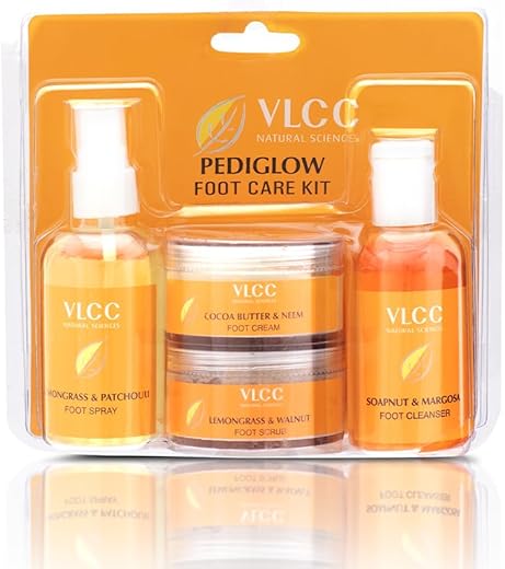 VLCC Pedi Glow Foot Care Kit - 100g + 200ml | Keeps Your Feet Clear, Soft, and Smooth | A Combo of Foot Cream, Foot Scrub, Foot Cleanser, and Foot Spray.