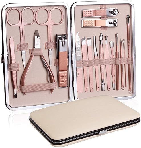 Wazdorf 18 IN 1 Stainless Steel Professional Manicure Set Nail Cutter For Women Nail Scissors Luxury Grooming Kit Manicure Pedicure Kit For Women Nail Acne Remover needle (18 IN 1)