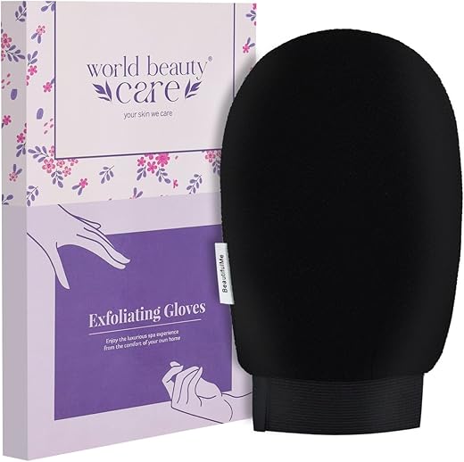 WBC WORLDBEAUTYCARE WBC Body Exfoliating Glove - Pure Viscose Fibre, Double-Layered Exfoliating Body Glove for Dead Skin, Tan Removal for Face and Body by WORLDBEAUTYCARE (Black)