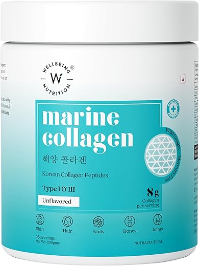 Wellbeing Nutrition Pure Korean Marine Collagen Supplements for Women & Men, 200g | Hydrolyzed Collagen Powder and Amino Acids | Supports Healthy Skin, Hair, Nails, Bone & Joint | Unflavored