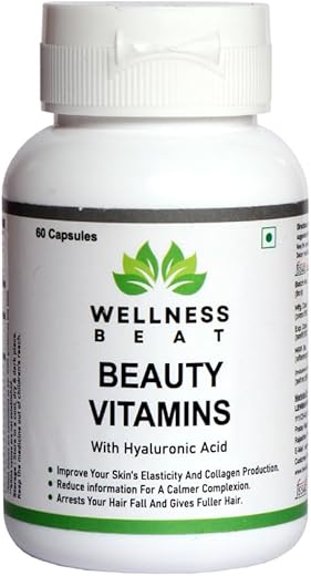 Wellness Beat Beauty Vitamins Capsules | Immunity Booster and Antioxidant | Dietary Supplement for Healthy Skin | Supplement for Glowing Skin and Stronger Hair (60 Capsules)