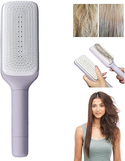 YANPRISH New Self-cleaning Anti-static Massage Comb - Hair Brush for Adults and Kids, 4-in-1 Self Cleaning Hairbrush, Massage Brush Hair Combs, Detangling Hairdressing Brush (Grey)