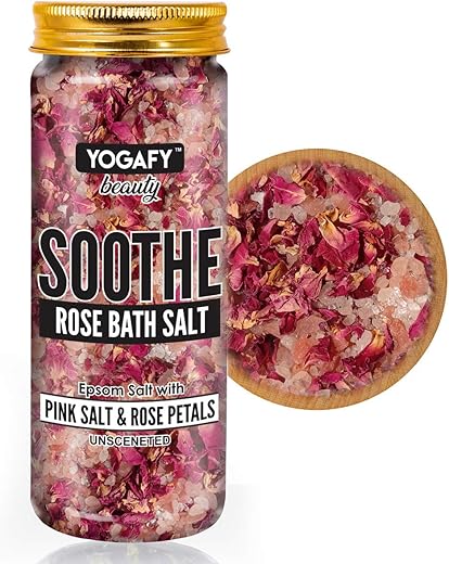 YOGAFY Soothe Rose Epsom Salt Crystals for Bath With Epsom Salt, Pink Salt and Rose Petals - Relaxtion and Aromatherapy | 250g