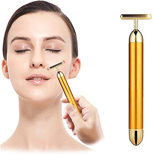 ZYLLENZA 24K Gold Massager Electric Vibration Energy Beauty Bar Facial Massage For Roller Waterproof Face Skin Care T-Shaped Anti Wrinkle For Forehead, Cheek,Neck,Clavicle Arm Leg